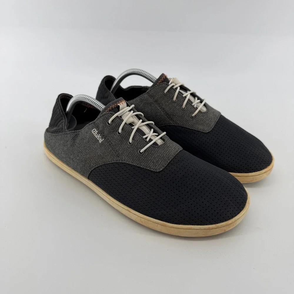 OluKai Nohea Moku Shoes Mens 10 Grey Black Mesh Boat Sneaker 10283-6C6C Boat
